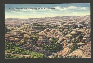 Cedar Canyon from US Highway No 10 North Dakota Badlands Vintage Linen Postcard