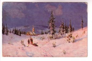 Groinm Painting, Children in Winter Pulling Sleigh,