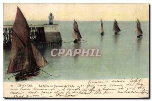 Old Postcard Lighthouse Le Havre The exit of fishing boats