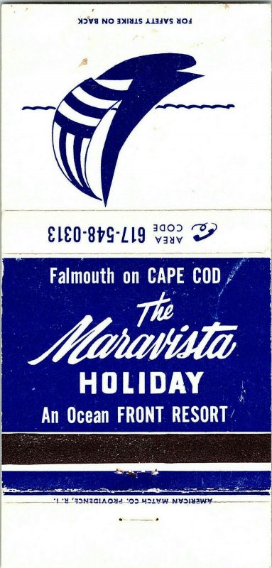 The Maravista Holiday Ocean Resort Falmouth Cape Cod Vintage Matchbook Cover 