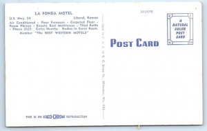 LIBERAL, Kansas KS ~ Roadside LA FONDA MOTEL Seward County c1950s  Postcard