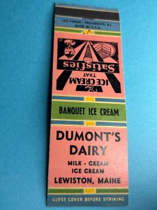 Vintage Matchbook Cover Dumont's Dairy Ice Cream Lewiston, Maine MB158