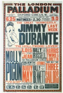 Jimmy Durante London Palladium Theatre Live Show Advertising Postcard