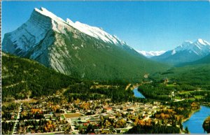 1960s Banff City View Mount Rundle Postcard Rockies Town Wilderness River