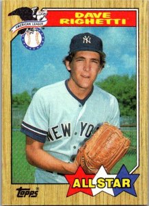 1987 Topps Baseball Card Dave Righetti American League All Star sk19017