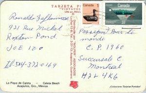 Caleta Beach Acapulco Gro Mexico Boats Swimming Postcard Cancel PM WOB Note VTG 