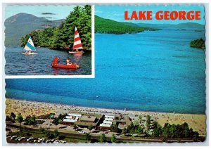 1978 Lake George State Beach Aerial View Sailboat Boating Tourist NY Postcard