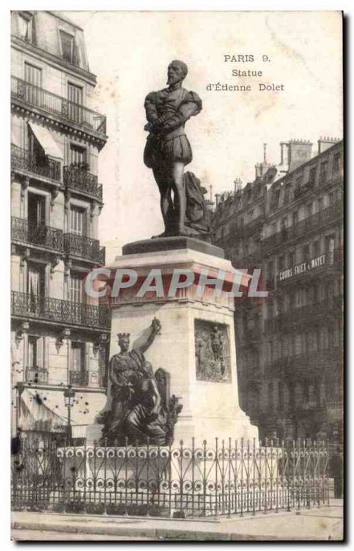 Paris Old Postcard Statue of & # 39Etienne Dolet