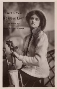 Norfolk Knitting Old Royal Knit Coat Gladys Cooper Rare RPC Advertising Postcard