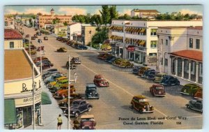 CORAL GABLES, Florida FL ~ Street Scene PONCE de LEON BLVD ca 1930s Postcard