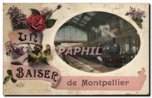 Montpellier - Montpellier A Kiss - train - zug - Station - Old Postcard