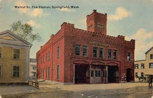 WALNUT STREET FIRE STATION SPRINGFIELD MASSACHUSETTS POSTCARD (c. 1910)