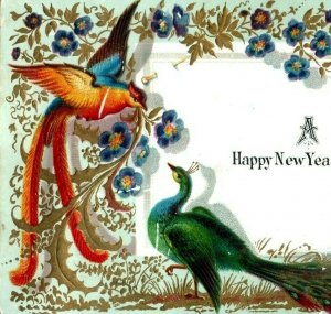 1870's-80's Embossed Holiday Cards Exotic Colorful Birds Lot Of 4 P198