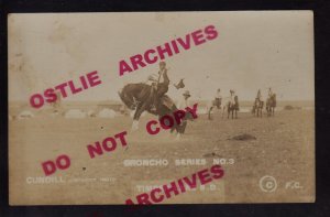 Timber Lake SOUTH DAKOTA RPPC c1910 SIOUX INDIAN COWBOY Breaking Horse CUNDILL 2