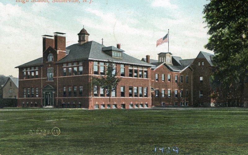 Postcard 1909 View of High School in Somerville, NJ.    K2