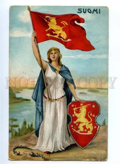 155669 FINLAND Flag & ARM Ragnhild Sellen Vintage postcard