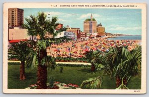 Long Beach California~Auditorium East View~Beach Bathing~Linen 1937 Postcard
