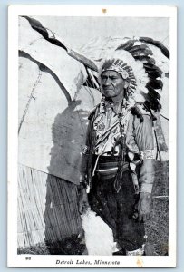 Detroit Lakes Minnesota MN Postcard Man With Headdress Unposted Vintage