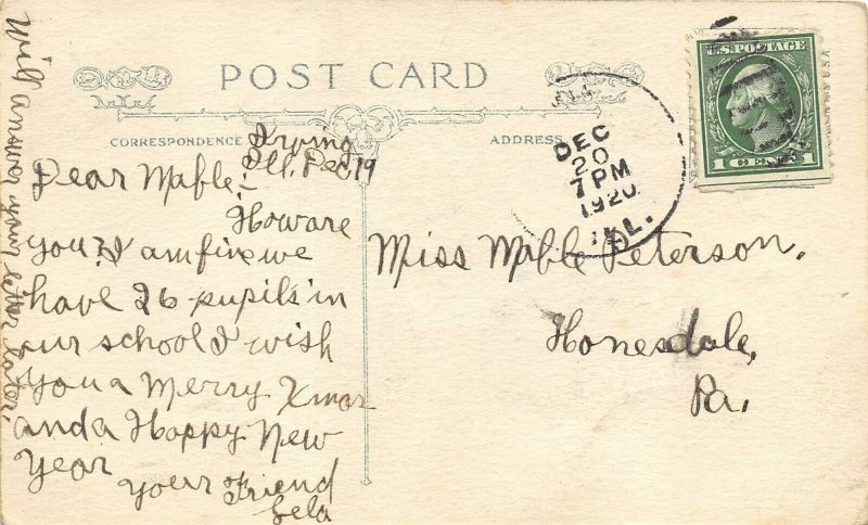 MERRY CHRISTMAS 1920 Postcard Sunrise Snow Pine Trees