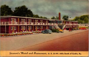 Linen Postcard Stewart's Motel and Restaurant U.S. 25-W in Corbin, Kentucky