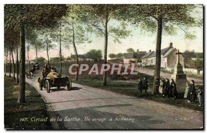 Postcard Old Automobile Circuit de la Sarthe A turn has Ardenay