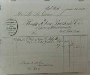 1882 Eben Barton & Co Wine Brandy Front Street New York City NY Letterhead