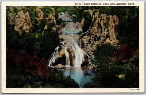 Vtg Oklahoma OK Turner Falls Between Davis & Ardmore 1930s View Linen Postcard