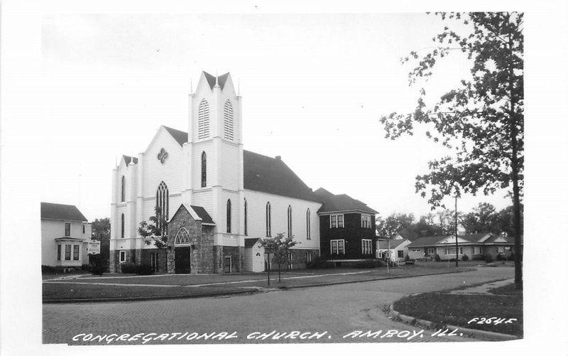 Amboy Illinois Congregational Church 1940s RPPC Photo Postcard 11543