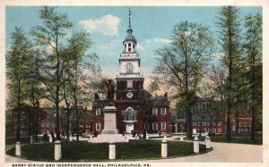 Vintage Postcard 1918 Batty Statue & Independence Hall Philadelphia Pennsylvania