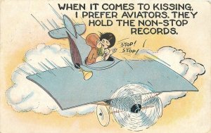 Postcard 1931 aircraft aviation flapper girl romance comic humor 23-11611