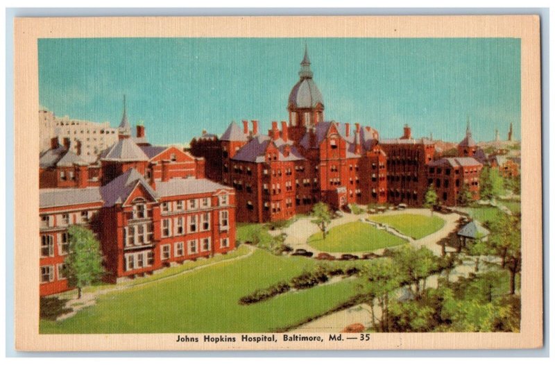 Baltimore Maryland MD Postcard Bird's Eye View Of Johns Hopkins Hospital c1940's