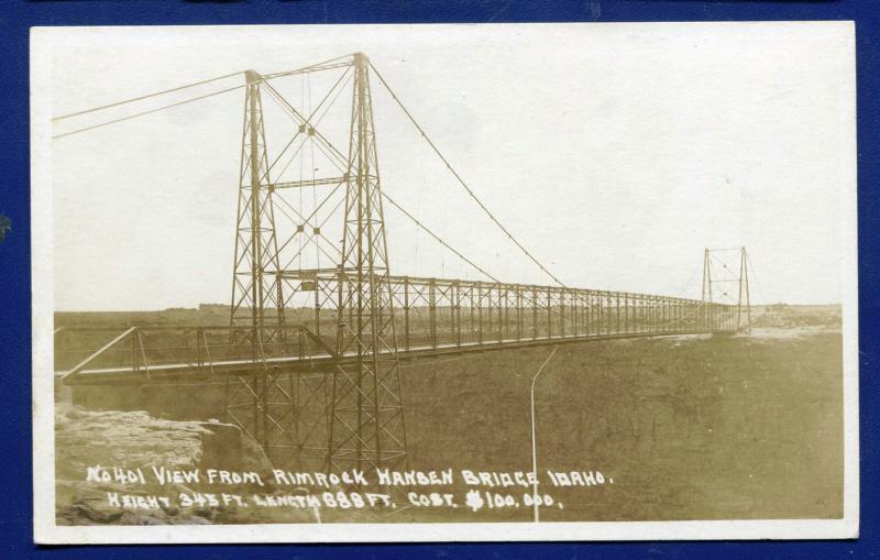 View from Rimrock Hansen Bridge Idaho id real photo postcard RPPC