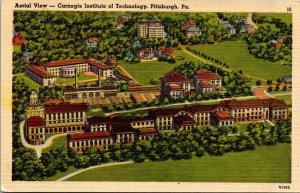 Vtg 1930s Carnegie Institute Of Technology Aerial View Pittsburgh PA Postcard