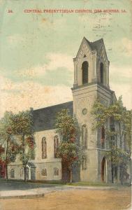 Des Moines IA Corner Tower~Trees Flush to Central Presbyterian~1909 Postcard pc