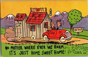Travelers Towing Cabin, Outhouse Home Sweet Home c1942 Vintage Postcard F38
