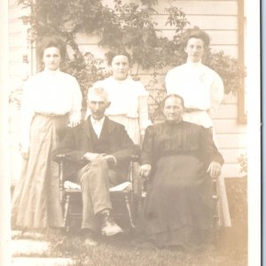 c1910s Nice Family Photo RPPC Cute Daughters House Outdoor Cool Man Real PC A135