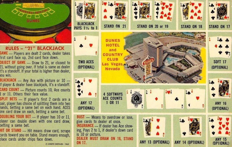 Blackjack DUNES HOTEL & COUNTRY CLUB Las Vegas, NV Casino 1966 Vintage Postcard