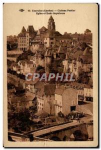 Old Postcard Uzerche (Correze) Castle Pontier Church and Ecole Superieure