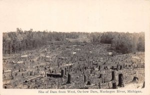 Muskegon River Michigan Site of Oxbow Dam from West Real Photo Postcard AA71948