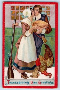 Washington DC Postcard Thanksgiving Greetings Pilgrims Romance Turkey 1912