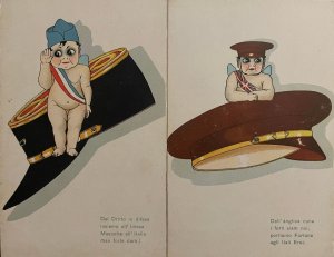 Art deco postcards italian and  british patriotic mascot military hats Italy