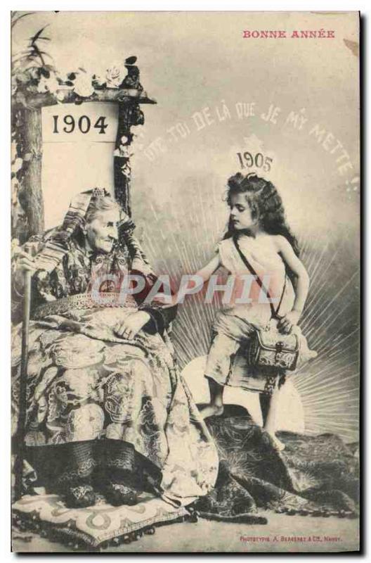 Old Postcard Fantasy Child Happy New Year Old Woman