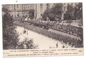 Paris France WWI 1918 4th of July President Wilson Avenue Vintage Postcard