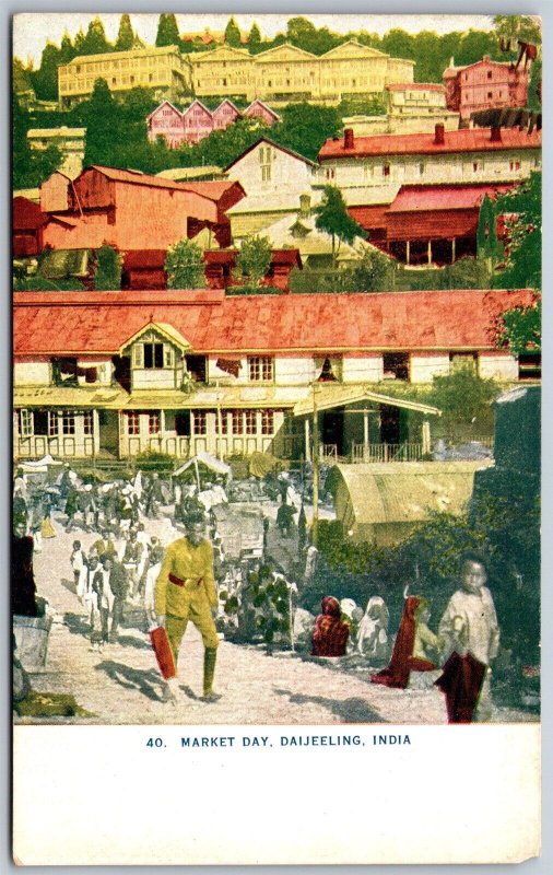 Vtg Daijeeling India Market Day View Post Card Postcard