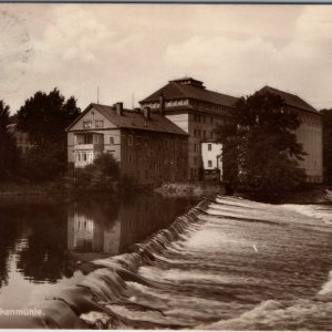 1920s Waldheim Germany Brückenmühle Mill RPPC Postcard Zschopau River Dam Saxony