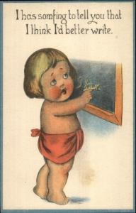 Cute Kids Babies Comic - Series CS455 Writing on Chalkboard c1915 Postcard