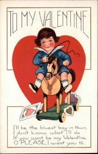 Whitney Valentine Little Boy Riding Toy Horse Vintage Toys Vintage Postcard