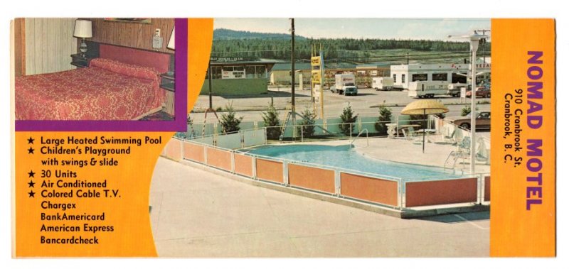 Nomad Motel, Canbrook, British Columbia, Unusual Advertising Postcard Brochure
