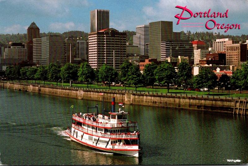 Oregon Portland Columbia Gorge Sternwheeler Cruising Past Downtown 1994