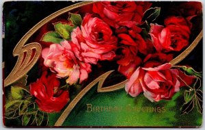 Red Roses Large Print Flower Birthday Greetings & Wishes Postcard